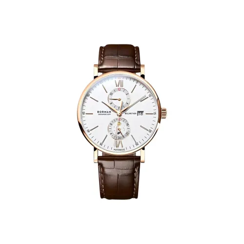 BORMAN Автоматический механический механизм часы с ремешком из коровьей кожи белый циферблат мужские часы
