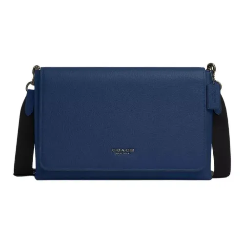 COACH Зернистая текстура кожа кожа сумка через плечо сумка большая мужская темно-синий
