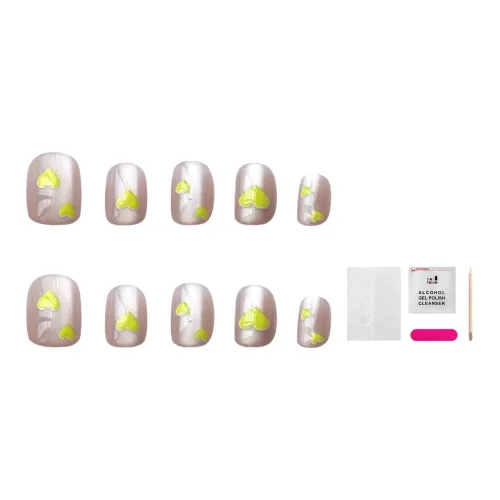 JIABITU Патч Милый Желтый Маленькое Сердце False Nail Короткий LADDER Однотонный Smudge Новый Китайский Стиль 12мм