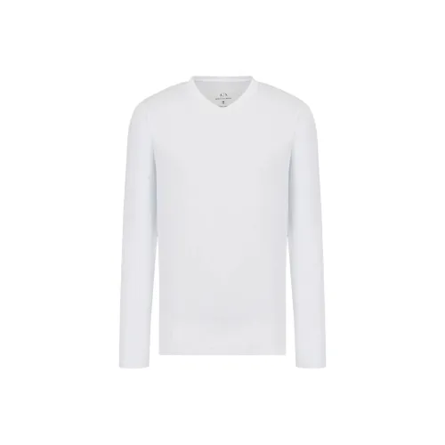 ARMANI EXCHANGE Однотонный V-образный вырез Длинный рукав Пуловер Рубашка Мужская Белая