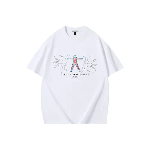 DOH STORE Универсальный Повседневный Свободный крой Спущенное плечо 100% хлопок Пуловер Круглый вырез Короткий рукав Т-рубашки Унисекс