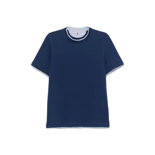 BRUNELLO CUCINELLI Темно-синие мужские футболки T