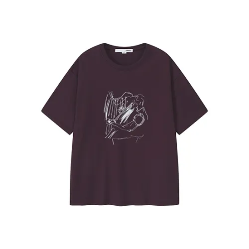 YOSHIYOYI Короткий рукав T-рубашка унисекс темно-фиолетовая