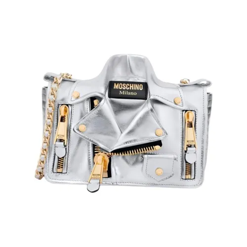MOSCHINO Ламинированная кожа наппа байкерская сумка сумка через плечо сумка на плечо женская серебряная