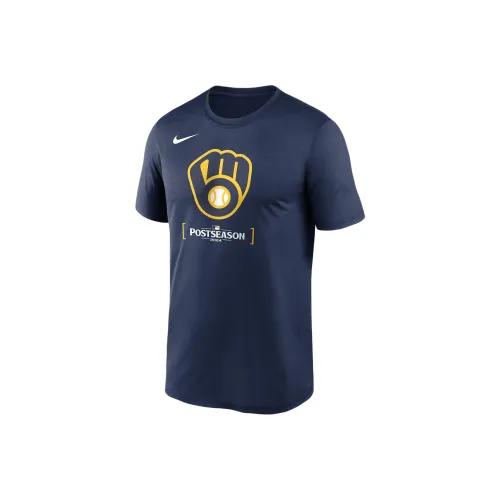 nike x MLB Milwaukee Brewers Dri-FIT Постсезон Аутентичная Коллекция Legend T Рубашка Мужская Морской Синий