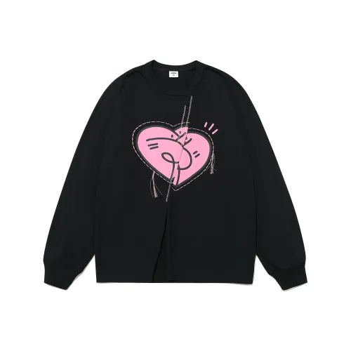 Guuka Круглый вырез Спущенное плечо Свободный крой Пара 100% хлопок Длинный рукав Футболка Унисекс Черный