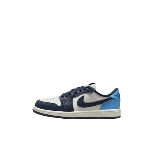 Jordan Air Jordan 1 Slip-resistant Abrasion-resistant Low Top Детские Баскетбольные Кроссовки Черный Белый Синий