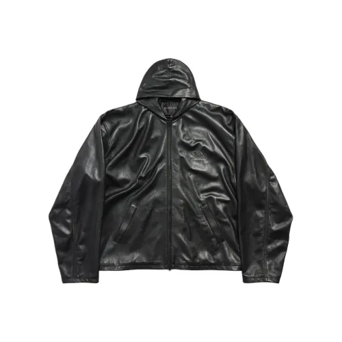 Balenciaga Кожа Куртка Мужская Свободного кроя Черная