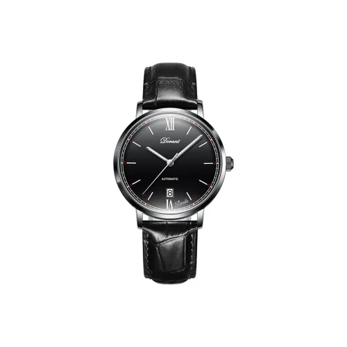 LANDU Durant Collection Механическое устройство Кожаный ремешок Часы Мужские Черный циферблат