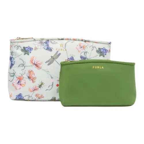 Furla Нейлон Комбинированная Сумка Клатч Косметичка Женская Белая и Зеленая