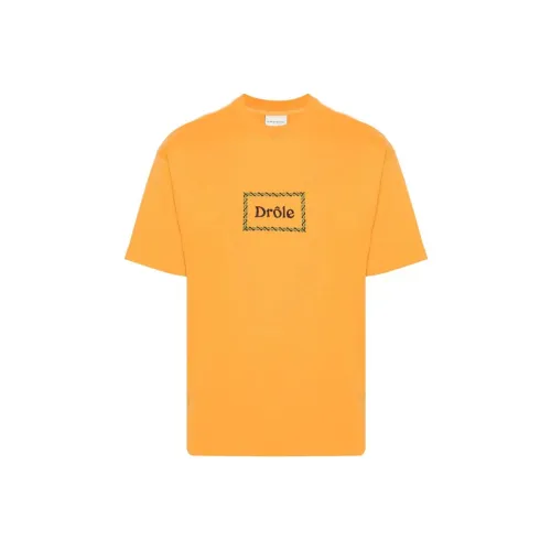 DROLE DE MONSIEUR Round Neck Логотип T-Рубашка T-Рубашка Мужская Желтая