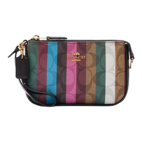 COACH Nolita Холст и Кожа Маленькая Сумка Плечевая Сумка Клатч Маленькая Женская Коричневая и Радужная