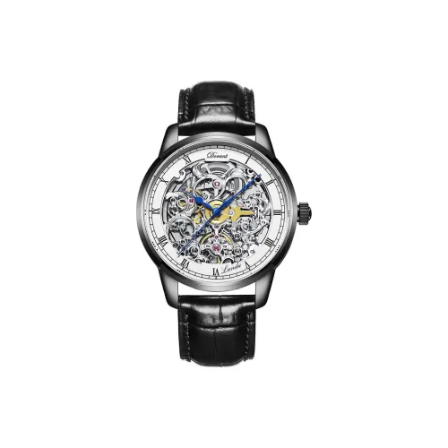 LANDU Durant Mechanical Collection Механическое механическое часы Кожаный ремешок Мужские часы Черный циферблат