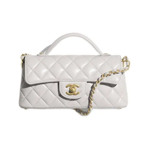 CHANEL Sheepskin Flap Bag Single Shoulder Bag Mini Women's Gray