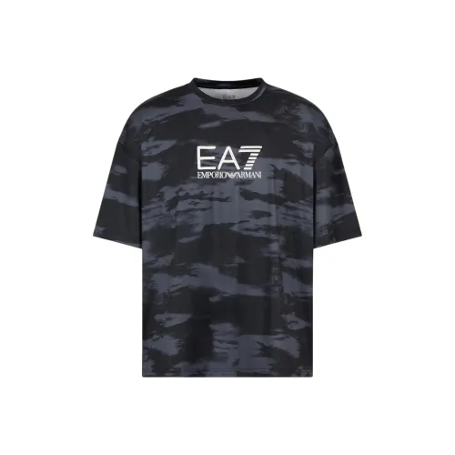EMPORIO ARMANI EA7 Цветочный Черный Мужской T-Рубашки