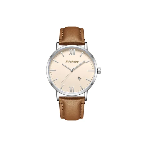 Dickies Наручные часы Кварцевый механизм Кожаный ремешок Желтый циферблат Мужские часы