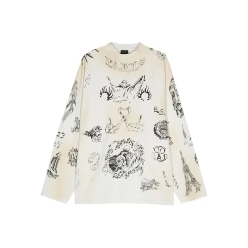 Balenciaga Tat Длинный рукав Т-рубашка OVERSIZED T-рубашка Свободный крой Унисекс Серый Белый