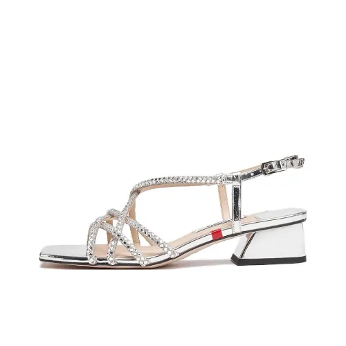 Staccato Soda Crushed Ice One Strap Sandals Women's Glittering Silver