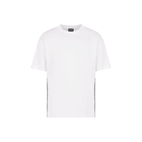 EMPORIO ARMANI EA7 Полосы Круглый вырез Свободный крой Короткий рукав Рубашка Мужская Белая