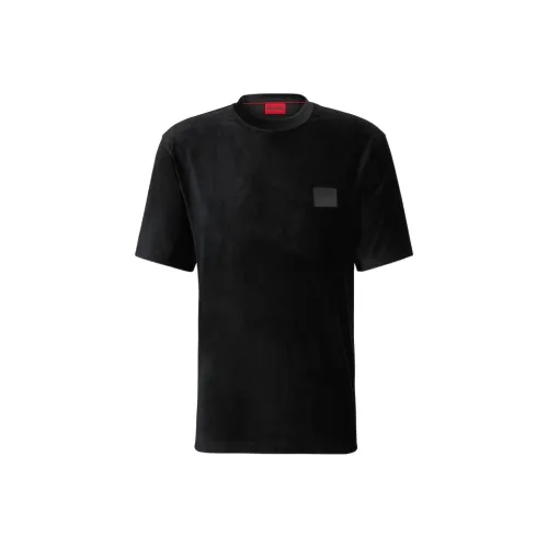 Hugo Boss Эластичный Вельвет Relaxed Fit T-Рубашка с Логотипом и Патч T-Рубашка Мужская Черная