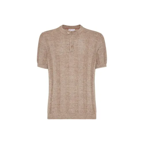 BRUNELLO CUCINELLI Светло-коричневые мужские T-рубашки