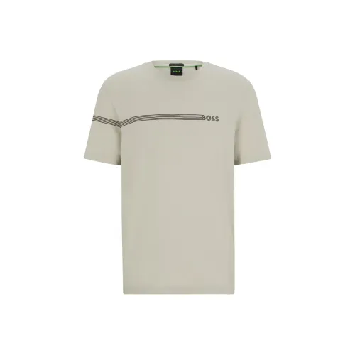 Hugo Boss Хлопковая Смешанная Рубашка с Полосами и Логотипом And Рубашка Мужская Светлый Бежевый