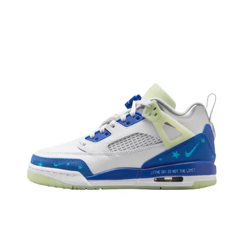 Джордан Spizike Нижняя юбка Устойчивый к истиранию MID Топ Детские Баскетбольные кроссовки Белый Синий