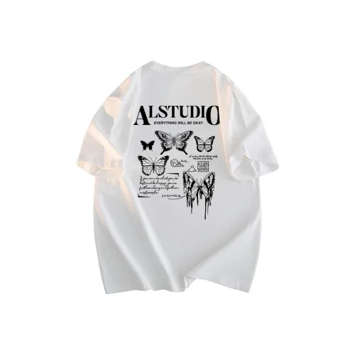 ALang Studio Тяжелый Повседневный Свободный Cut В-образный вырез 100% хлопок Пуловер Круглый вырез Короткий рукав Рубашки Унисекс