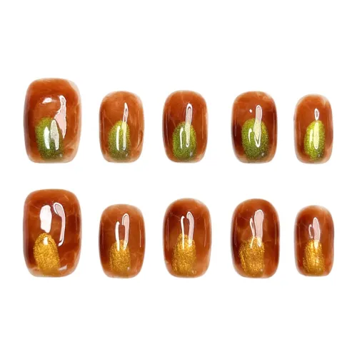 KDOW Spring Scenery AT The Банкет False Nail Short LADDER Coffee Yellow Smudge 14mm