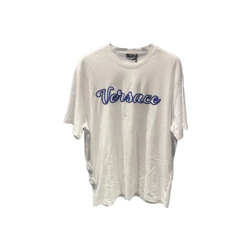 VERSACE Letter Logo Embroidery Круглый вырез Пуловер Прямой крой Короткий рукав Т-Рубашка Мужская Белая