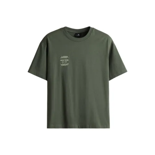 H&M Хаки Зеленый Мужские T-Рубашки