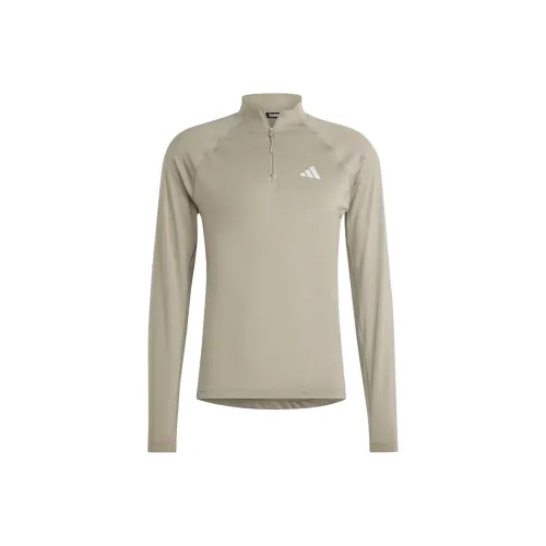 Adidas Тренировки 1 4 Zip Long Sleeve Tee T Рубашка Мужская Pebble