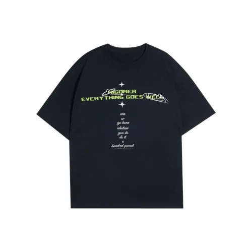 RIGORER Круглый вырез Короткий рукав Свободный крой Американский винтаж Т-рубашка Унисекс