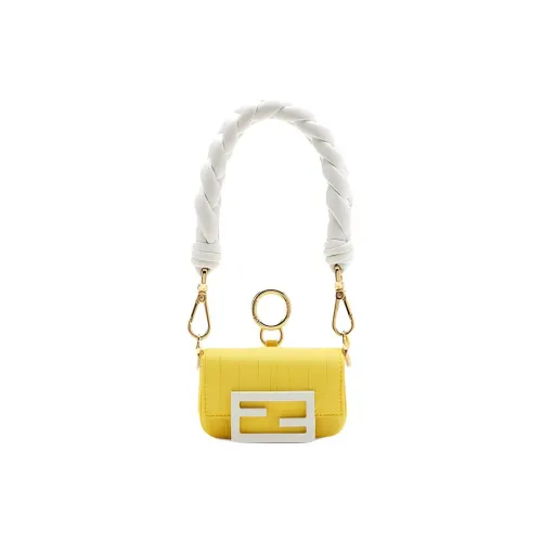 FENDI Baguette Овечья шкура Нейлон Сумка Baguette Сумка Женская Желтый Белый