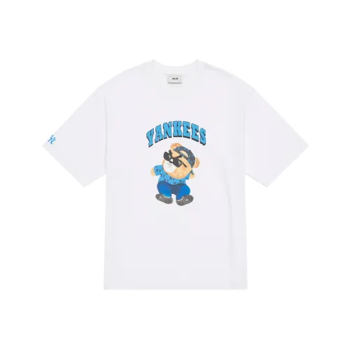 Mlb Base Logo Frown Bear Series SS24 Рукав с оборванным плечом T-рубашка Унисекс Белый