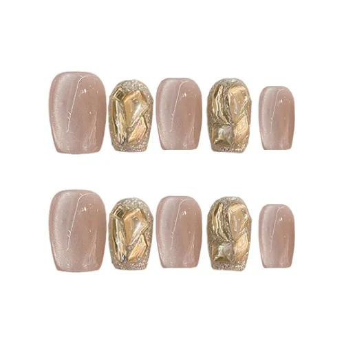 YUNXI Blazing Flash Cat Eye False Nail Короткий LADDER Шампанское Jump Color Rhinestone Embellished 14mm