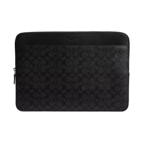 COACH Покрытый холст Ноутбук Сумка Большая Мужская Черная