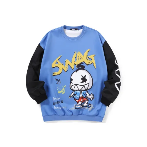 GENANX Круглый вырез Свободный крой Стандартный Свитшот Унисекс Синий