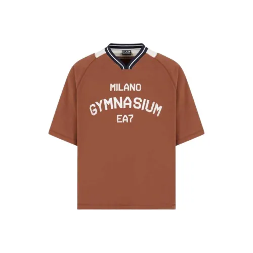 EMPORIO ARMANI EA7 SS25 T Рубашка Мужская Темно-Коричневая