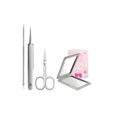 Набор для ухода за кожей из 4 предметов [Полоса для пор + Пинцет для пор + Ножницы для бровей + Магнификатор]