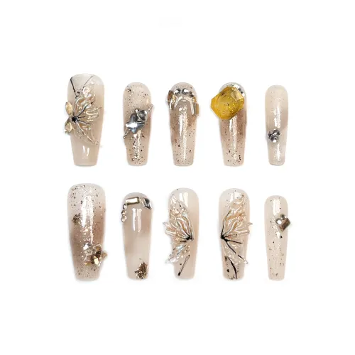 Rui Jin Вялый Лист Бабочка Handcrafted False Nail Трапециевидный MID Длина (размер в длину) Свет Размытый Стразы Украшенный