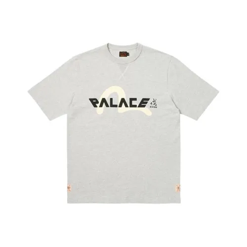 PALACE x EVISU Повседневный с принтом логотипа короткий рукав круглый вырез футболка унисекс серый