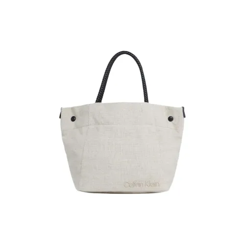 CALVIN KLEIN Linen Tote Bag Shopping Bag Women's Gray White