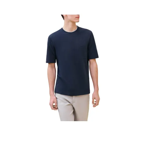 HERMES FW24 T Рубашка Мужская Морской Синий