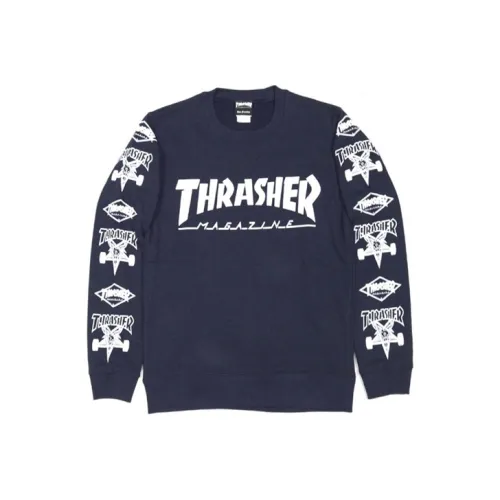 Thrasher Круглый вырез Стандартный Свитшот Японская версия Унисекс Темно-синий