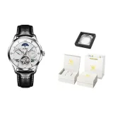 Черная кожа с белым циферблатом [Роскошная коробка включена]