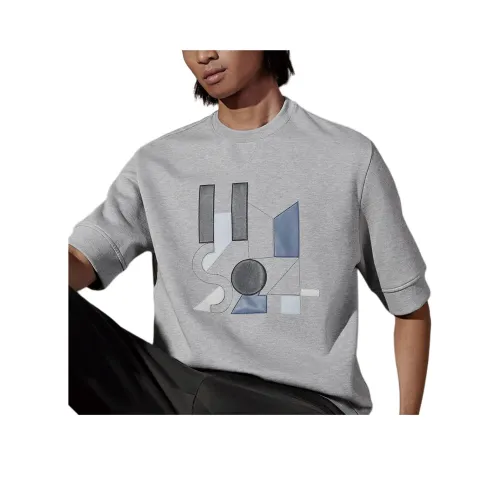 HERMES Узор Аппликация Круглый вырез Повседневный Короткий рукав Т-рубашка Т-рубашка Мужская Светло-серый