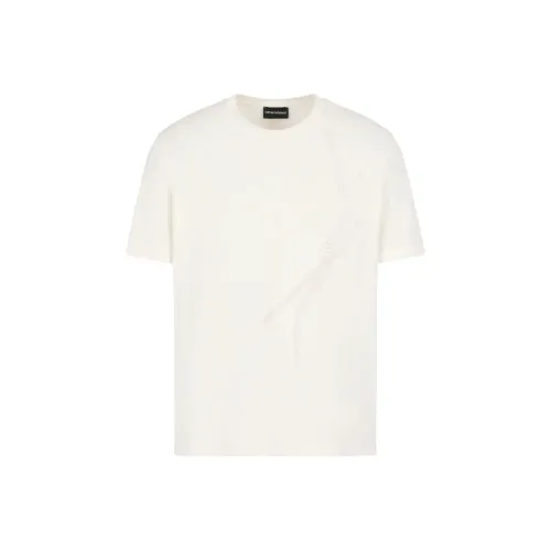 EMPORIO ARMANI Логотип Вышивка Круглый вырез Пуловер Короткий рукав Т-Рубашка Мужская Экрю