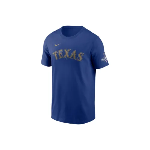 Nike MLB Коллаборация Texas Rangers 2023 Чемпионы World Series Золотой T-Рубашка Texas Rangers Мужской LASH Синий