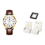 Коричневая кожа, золотистый корпус, белый циферблат [Коробка ограниченного издания]